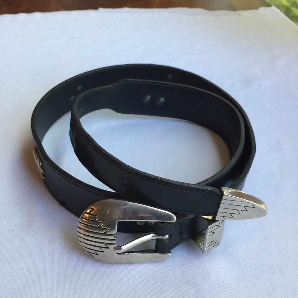 BLACK LEATHER EMBELLISHED CRITTERS WOMENS BELT